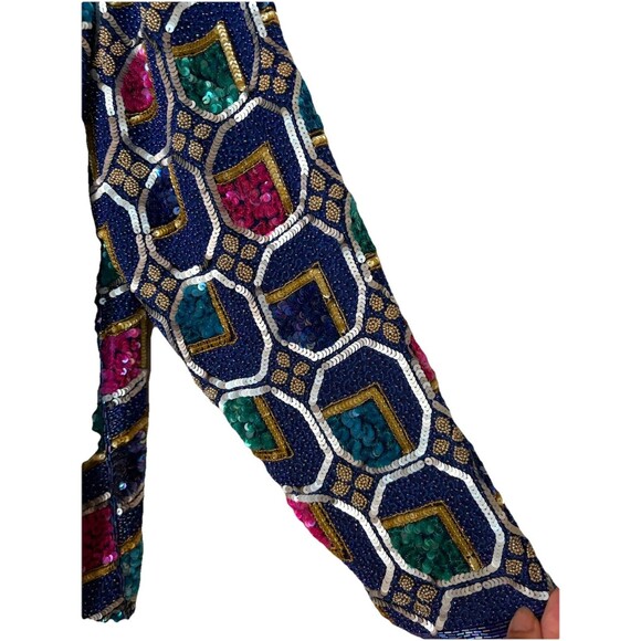 VTG i magnin 100% Silk Sequined Jewel Tone Dress Coat by Judith Ann Creations L - Picture 10 of 16
